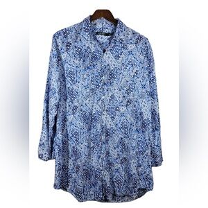 Lauren Ralph Lauren Emb 'RLL' Women's Button Up Blue Paisley Pajama Shirt Small